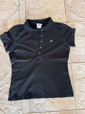 Lacoste Black Short Sleeve Polo Tee with Green Croc Logo